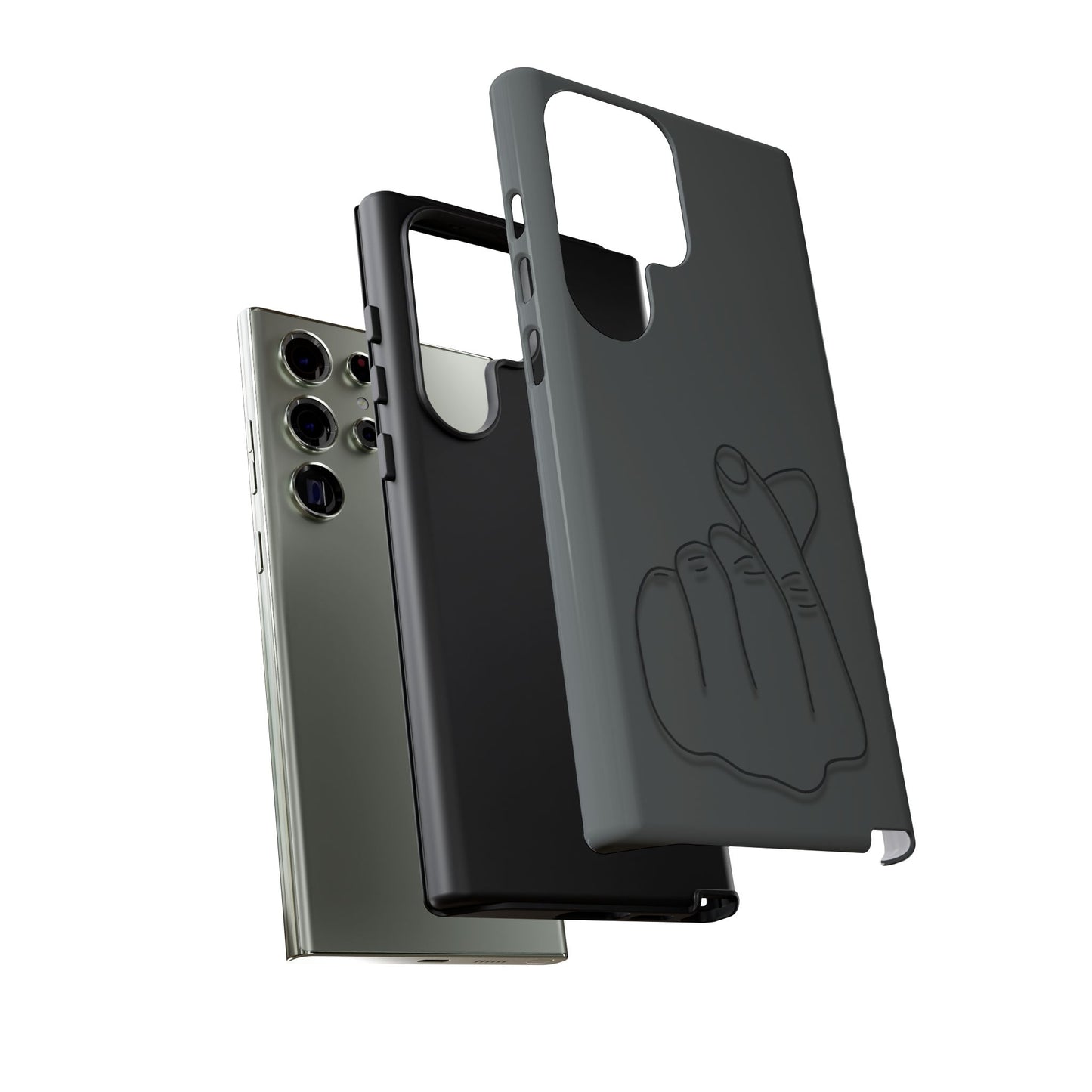 Silicone phone case with embossed Korean finger heart design, compatible with smartphones, by Printify.