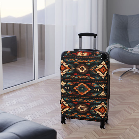 Southwest Aztec pattern carry-on suitcase by Printify featuring tribal travel luggage with vibrant geometric designs.