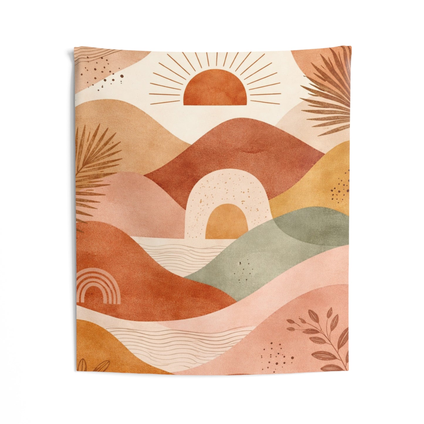 Boho Sunset Wall Tapestry — Abstract Earth-Tone Landscape Décor