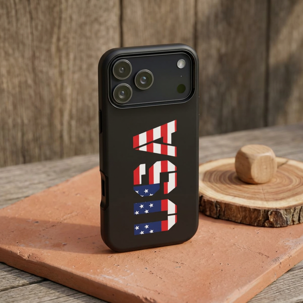 USA Phone Case with patriotic American flag design, tough protective cover for smartphones by Printify.