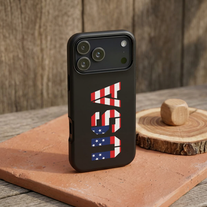 USA Phone Case with patriotic American flag design, tough protective cover for smartphones by Printify.