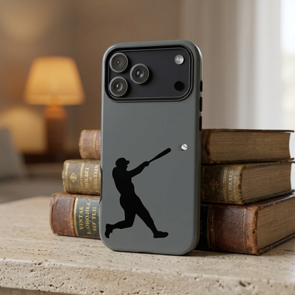Printify baseball batter phone case with a rugged protective design, featuring a baseball player graphic on a smartphone cover.