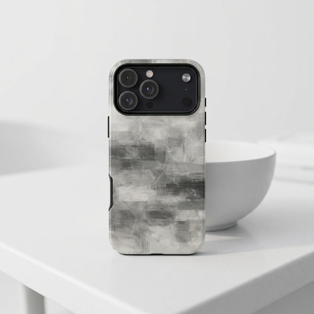 Abstract gray grid phone case for iPhone, tough protective cover from Printify with modern geometric design.