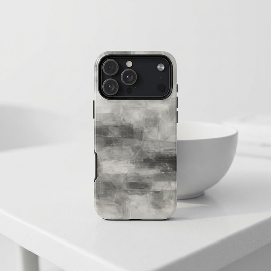 Abstract gray grid phone case for iPhone, tough protective cover from Printify with modern geometric design.