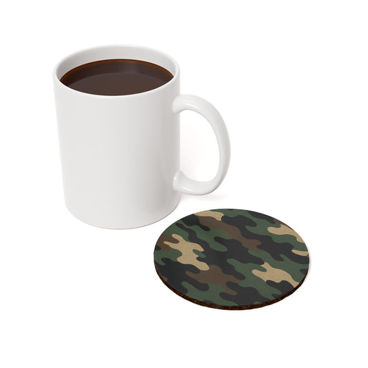 Camo Round Cork-Back Coaster — Military Green Camouflage Drink Mat