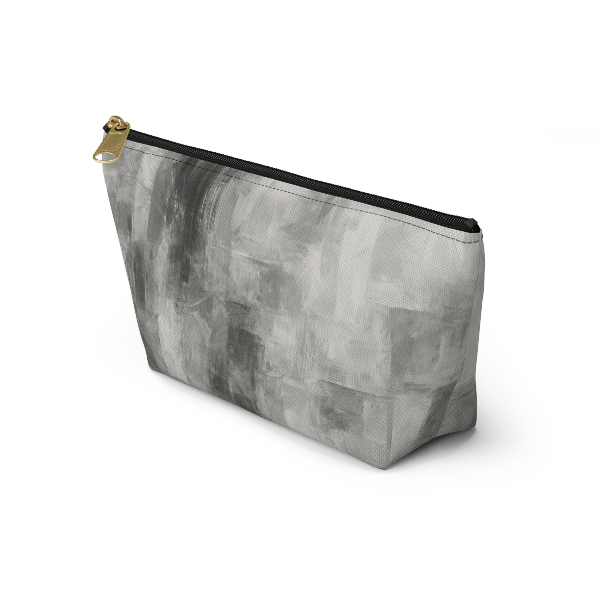 Gray abstract brushstroke accessory pouch from Printify, stylish bag with artistic design, ideal for cosmetics or small essentials.