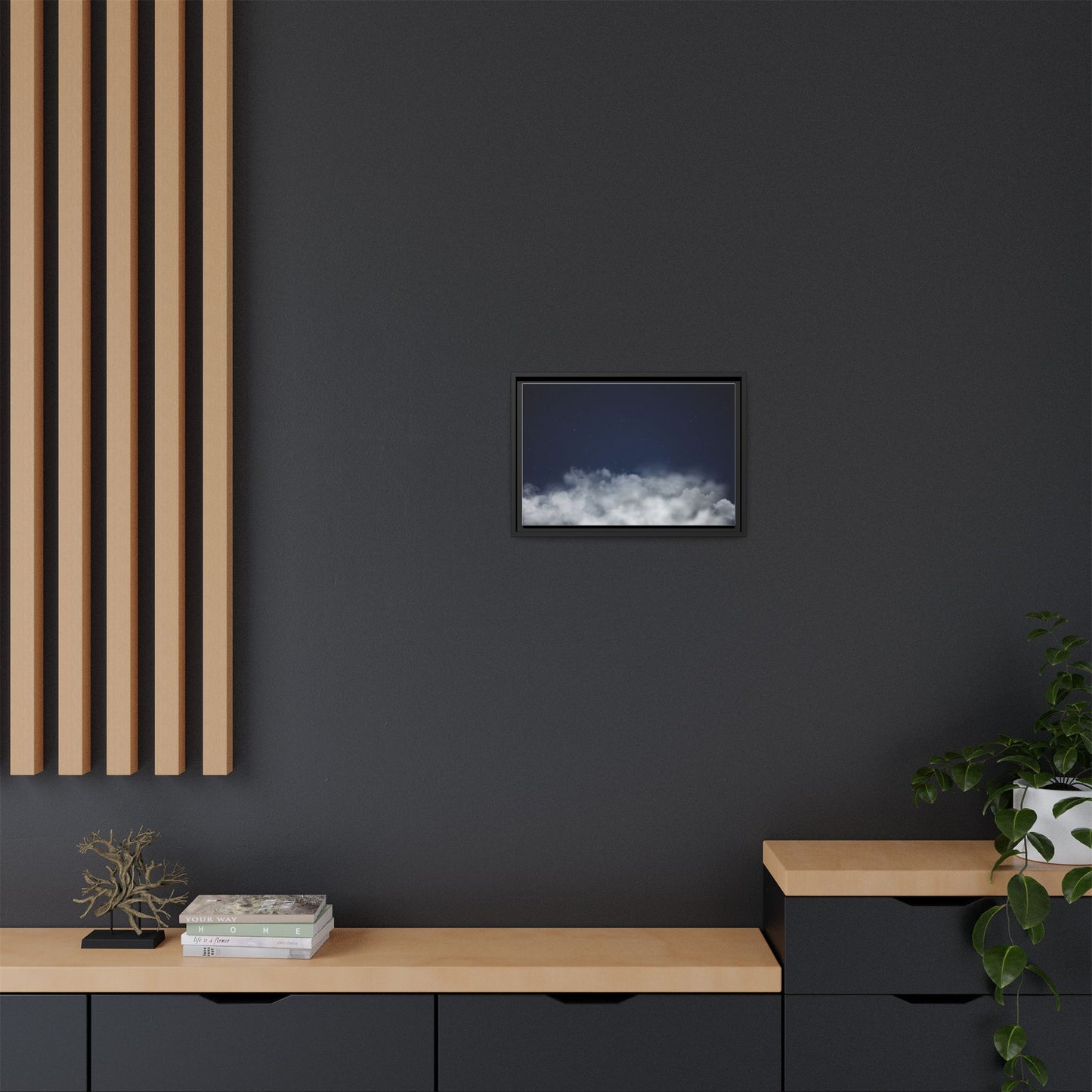 Night sky clouds matte canvas wall art by Printify featuring starry night imagery in a framed canvas print.