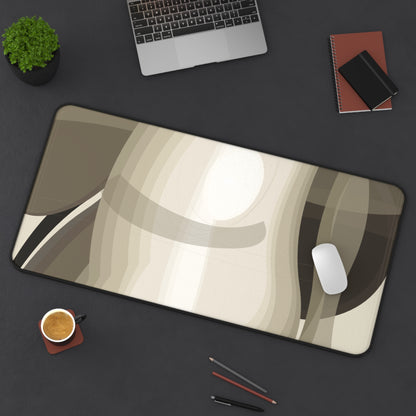 Abstract Neutral Waves Desk Mat | Modern Beige Brown Mousepad Surface