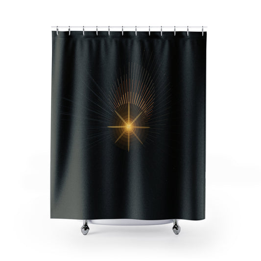Radiant Starburst Shower Curtain | Black Gold Sunburst Bathroom Decor