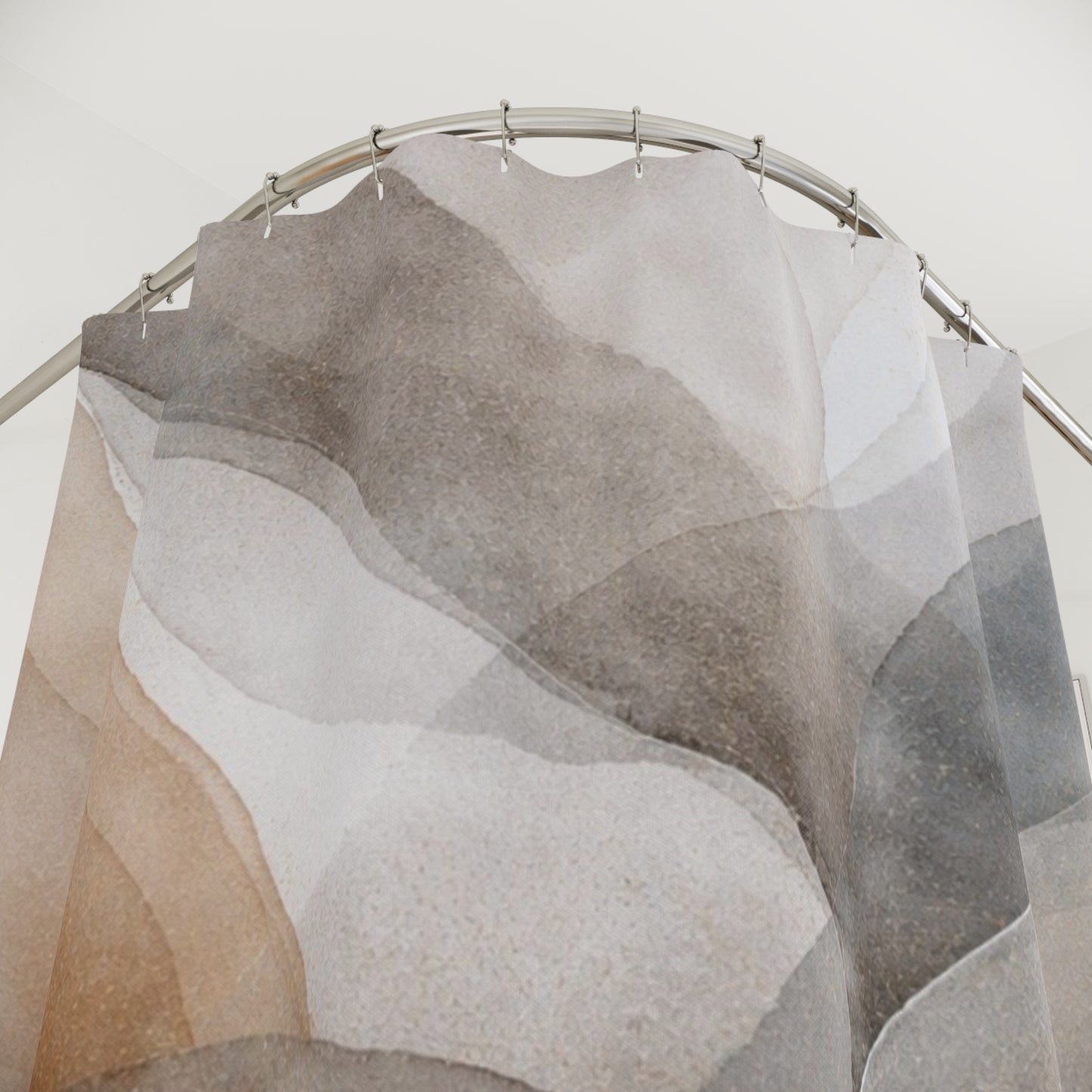 Abstract Watercolor Waves Shower Curtain | Neutral Brown Gray Bathroom Décor