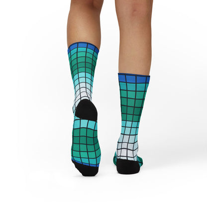 Teal Gradient Grid Socks | Sublimation Patterned Socks