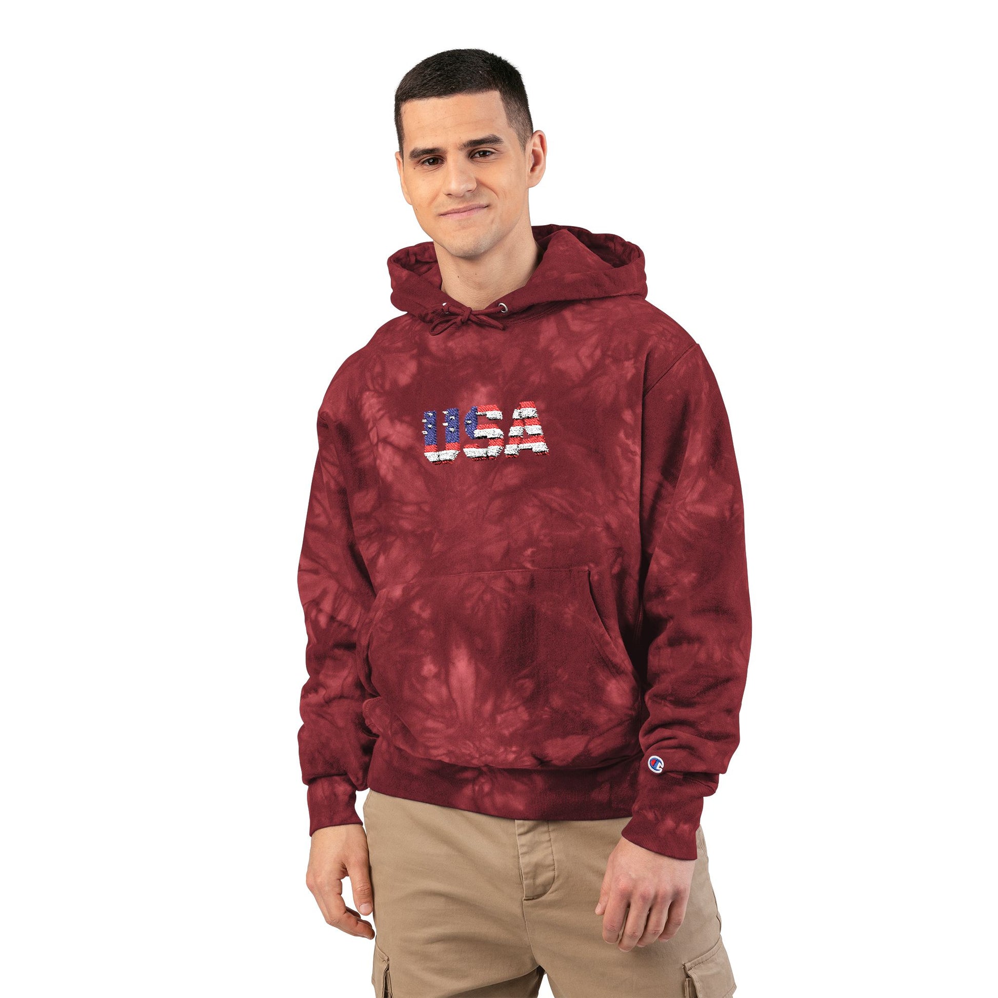 Champion Tie-Dye Hoodie - USA Embroidery, Unisex Hoodie, Trendy Casual Wear, Gift for Him, Outdoor Jacket - TRV