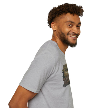 Vintage forest landscape T-Shirt by Printify featuring a nature pathway design on soft casual fabric.
