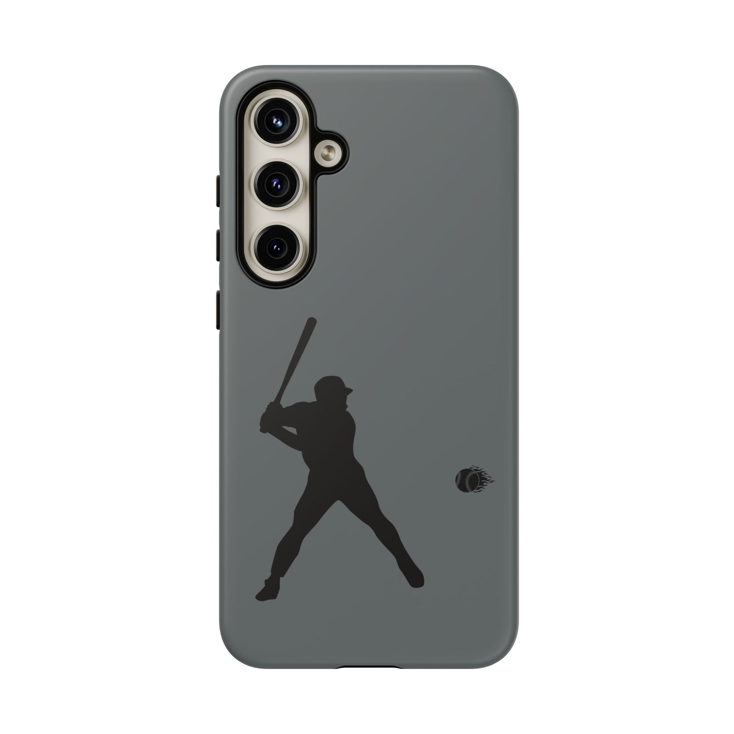 Black phone case with baseball silhouette design, protective sporty iPhone cover from Printify.