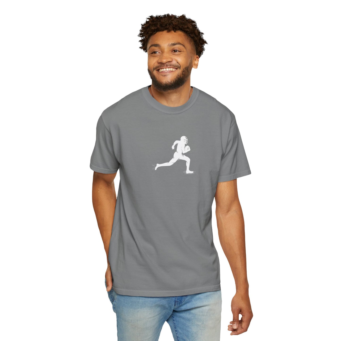 Sporty Unisex Garment-Dyed T-Shirt with Football Player Graphic, Activewear, Casual Wear, Gift for Runners, Fitness Apparel, Everyday Style