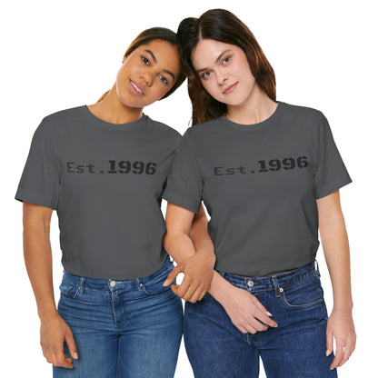 Vintage Est. 1996 T-Shirt by Printify featuring a classic design, perfect as a birth year birthday gift.