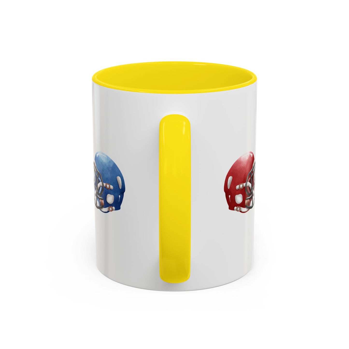 Football Helmet Coffee Mug — Red vs Blue Rivalry Accent Mug (11/15oz)