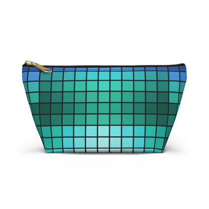 Teal Gradient Grid Accessory Pouch