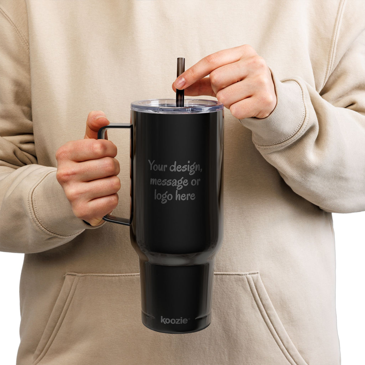Custom engraved 40oz insulated tumbler with handle, lid and straw - view 13