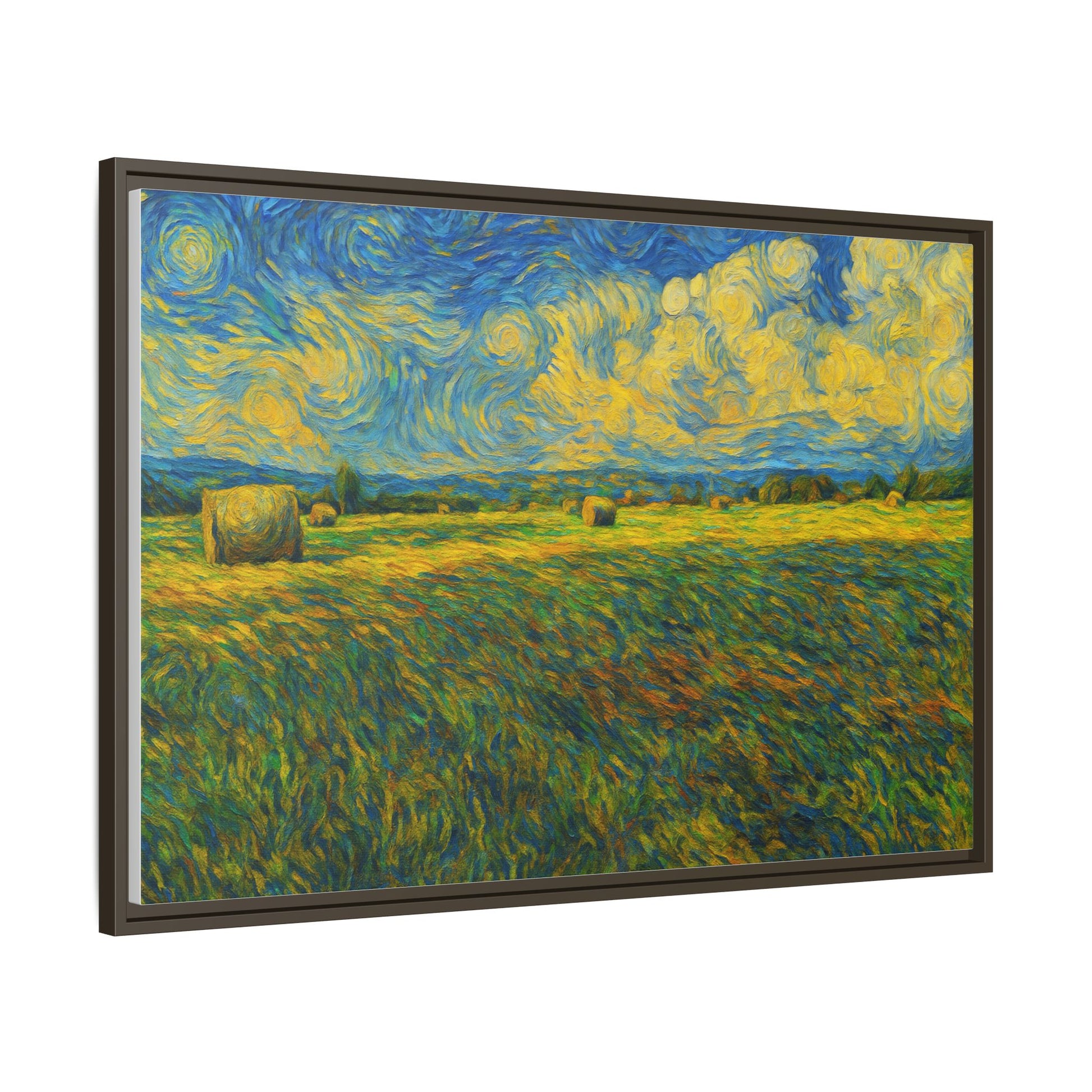 Colorful landscape matte canvas print framed by Printify, showcasing a vibrant multi-color scenic artwork.