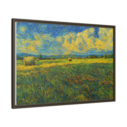 Colorful landscape matte canvas print framed by Printify, showcasing a vibrant multi-color scenic artwork.