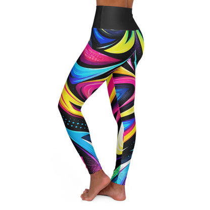 Neon Swirl Pattern High Waisted Yoga Leggings | Colorful Abstract Fitness Wear
