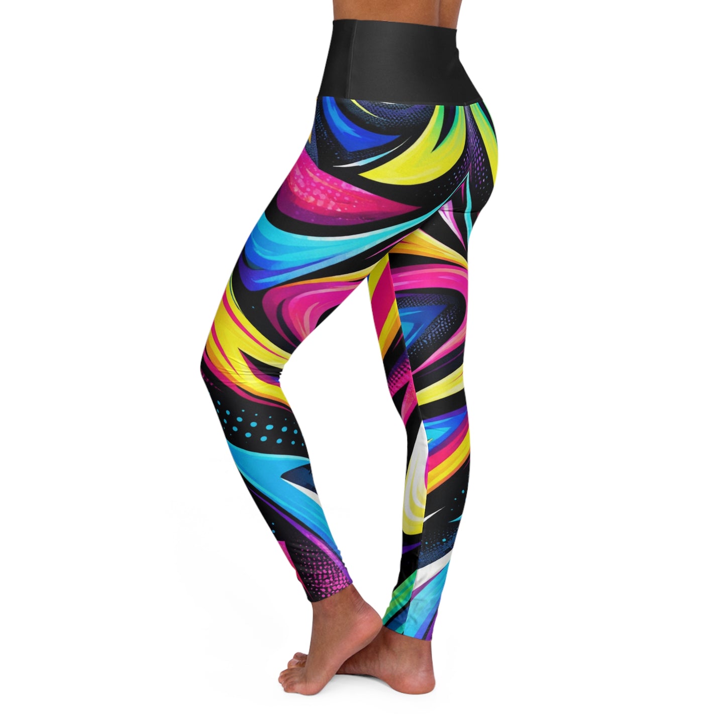 Neon Swirl Pattern High Waisted Yoga Leggings | Colorful Abstract Fitness Wear