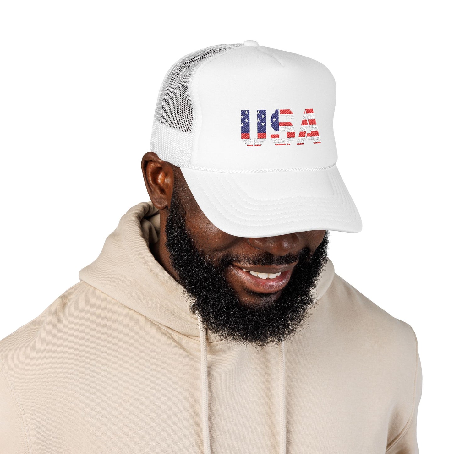 USA Flag Embroidered Foam Trucker Hat, Patriotic Cap, Red Mesh Hat, Summer Outdoor Gear, Festival Accessory, July 4th Gift - TRV