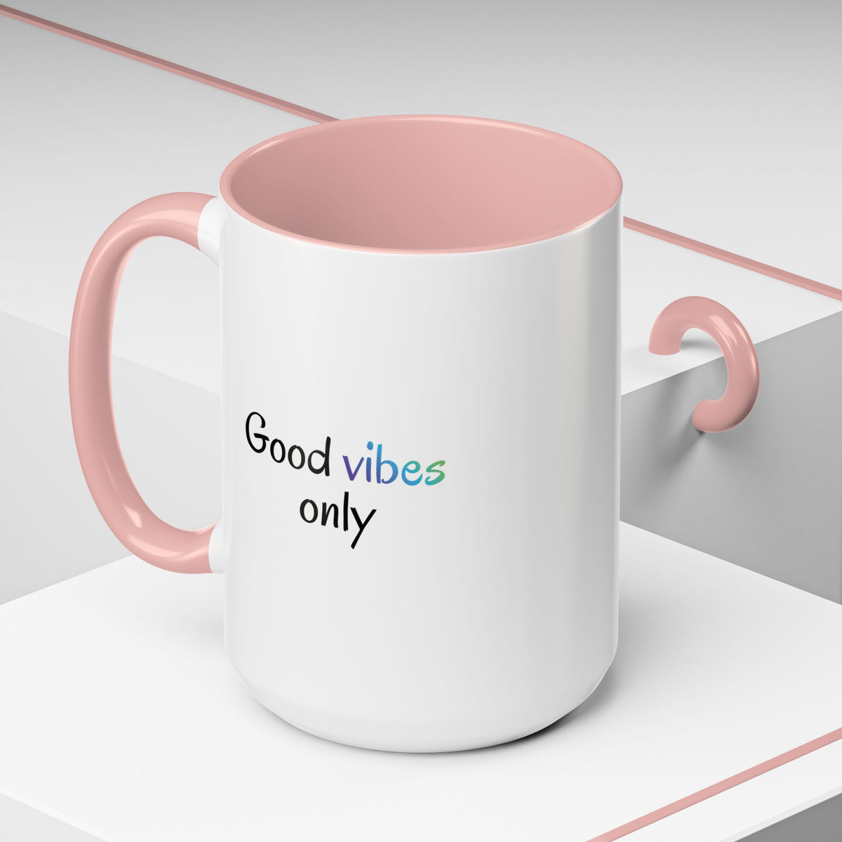 Printify Good Vibes Only coffee mug with positive morning quote, ceramic tea cup for inspiring daily use.
