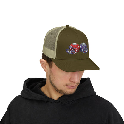 Sporty Snapback Trucker Cap with Football Helmets, Baseball Cap, Outdoor Activity Hat, Gift for Sports Fans, Team Spirit Wear - TRV