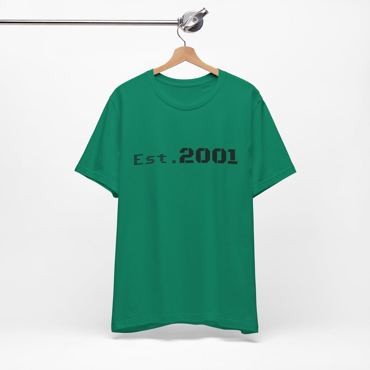 Retro minimalist Est. 2001 graphic T-shirt by Printify featuring a simple birth year design on a casual unisex tee.