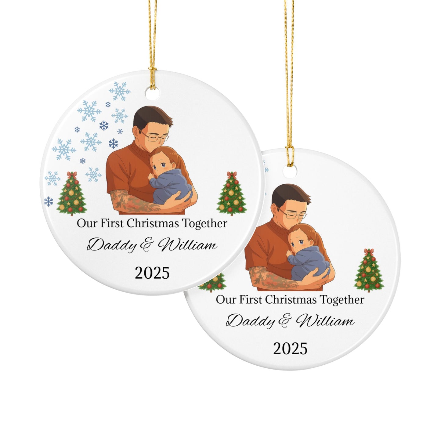Daddy and Baby Personalized Ceramic Ornaments, Our First Christmas Together | 2025 Keepsake Gift, Holiday Decor, Tree Decoration, Family - TRV