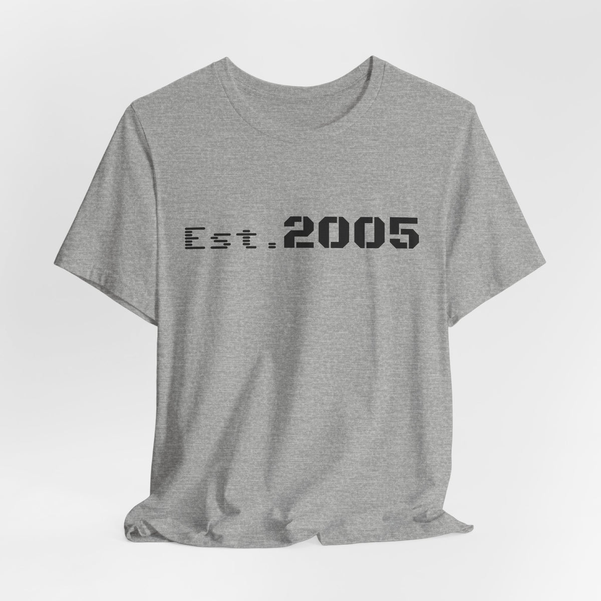 Black Est. 2005 Printify T-shirt with minimalist anniversary year design on the front.