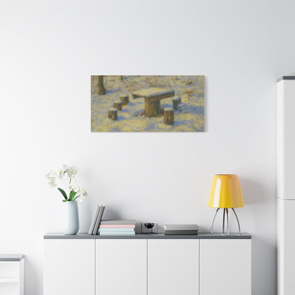 Winter landscape canvas wall art featuring a snowy forest scene, matte finish, stretched print by Printify.