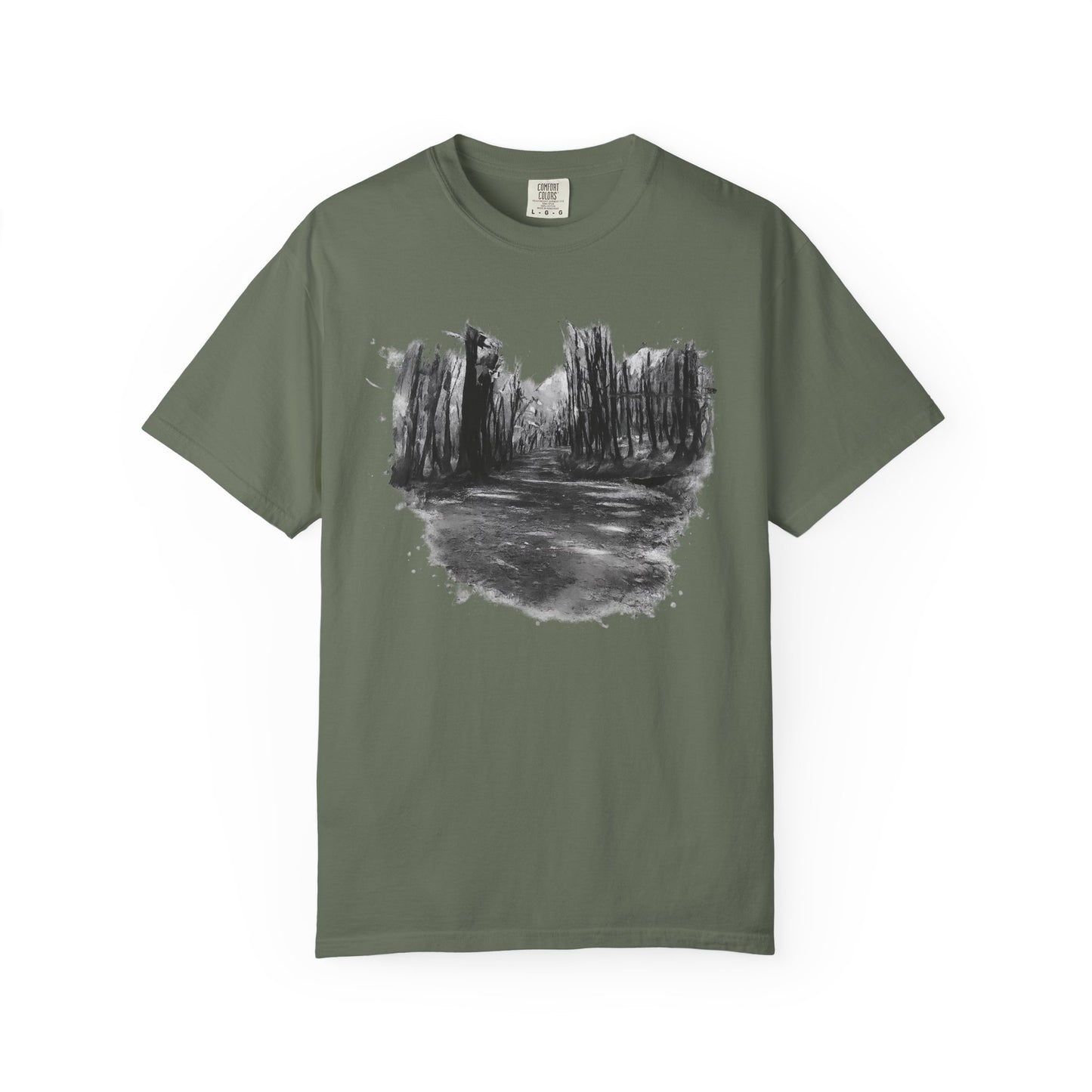 Artistic Forest Scene T-shirt | Nature Lover Gift, Outdoor Adventure Tee, Eco-Friendly Fashion, Vintage Inspired Clothing, Unisex Gift - TRV