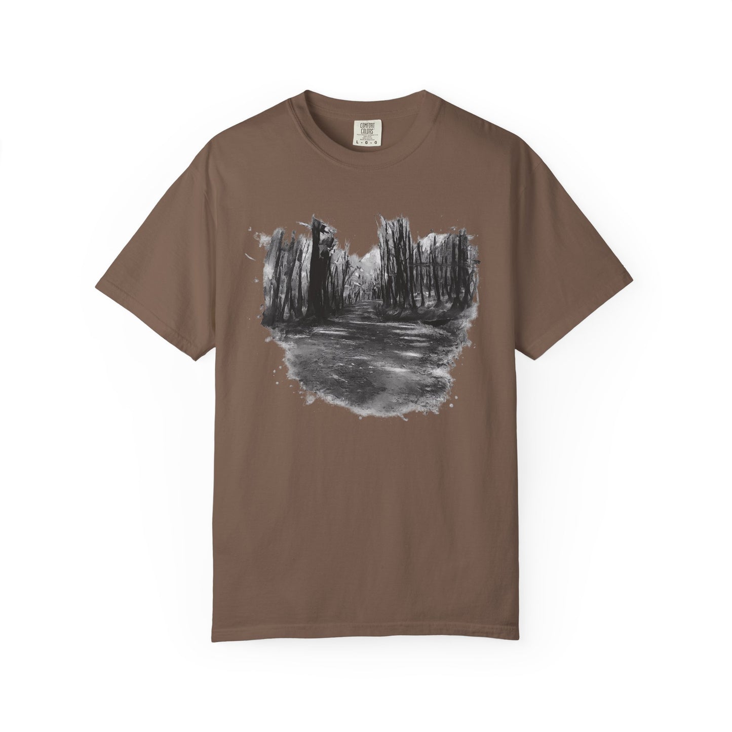Artistic Forest Scene T-shirt | Nature Lover Gift, Outdoor Adventure Tee, Eco-Friendly Fashion, Vintage Inspired Clothing, Unisex Gift - TRV