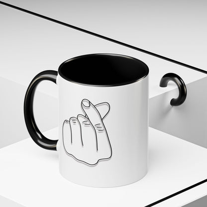 K-Pop Accent Mug - Love Gesture Design (11oz, 15oz), Korean Pop Coffee Cup, K-Pop Lover Gift, Cute Drinkware, Unique Mug