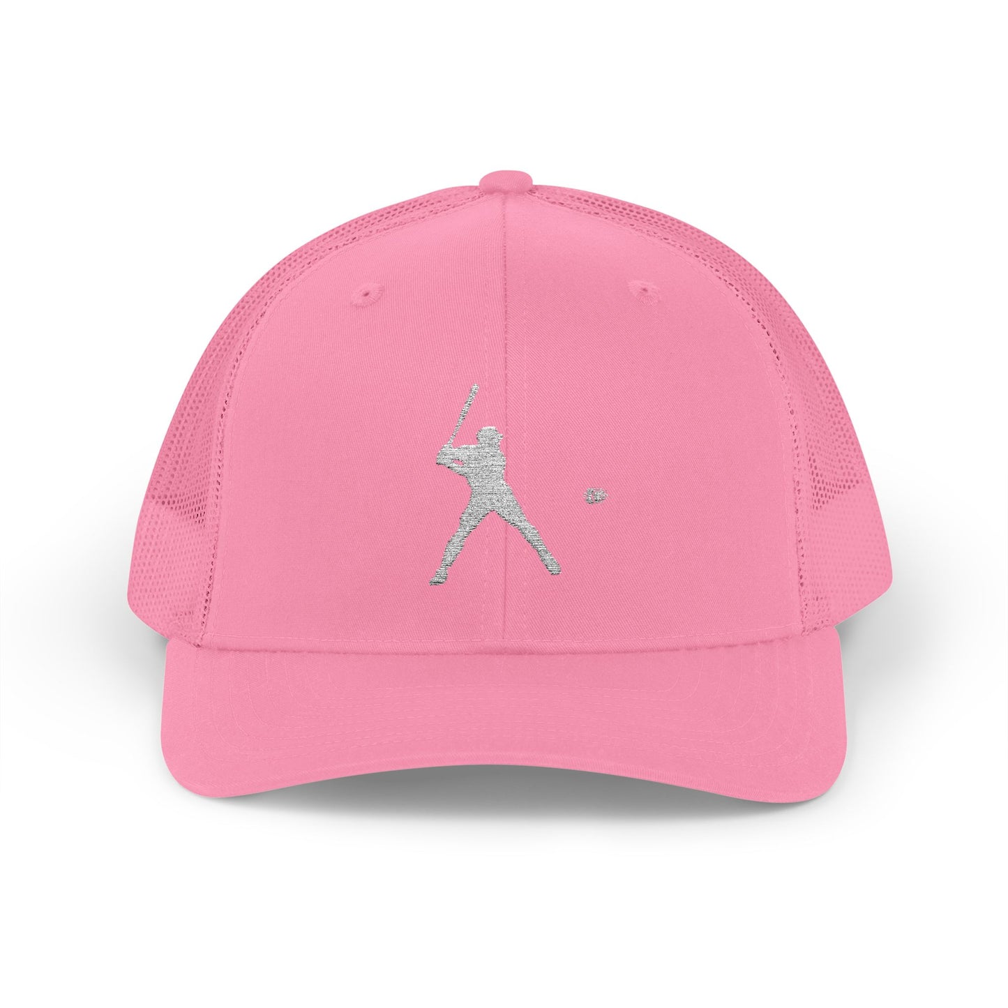Vintage baseball snapback trucker cap with batter silhouette logo, stylish printed hat from Printify featuring classic design and breathable mesh.
