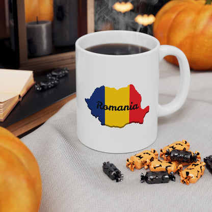 Romania Flag Ceramic Mug, Unique Coffee Cup, Travel Souvenir, Gift for Romanians