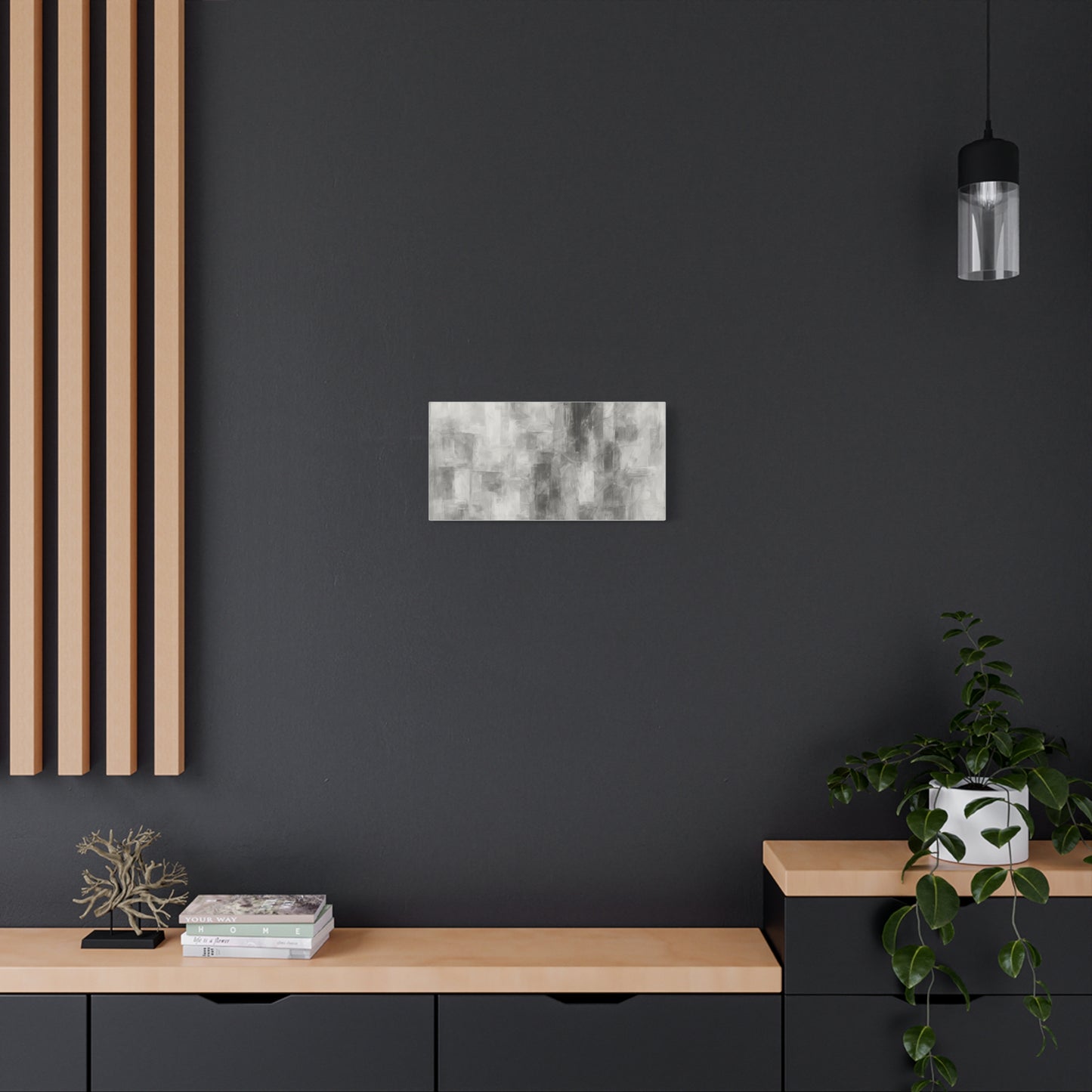 Abstract grey brushstroke canvas wall art by Printify, modern neutral design on matte stretched canvas.