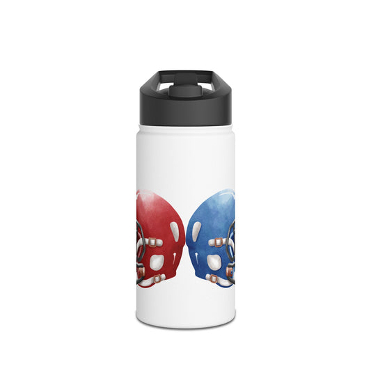 Stainless steel football helmet-shaped water bottle for athletes and sports fans, durable and portable for active use.