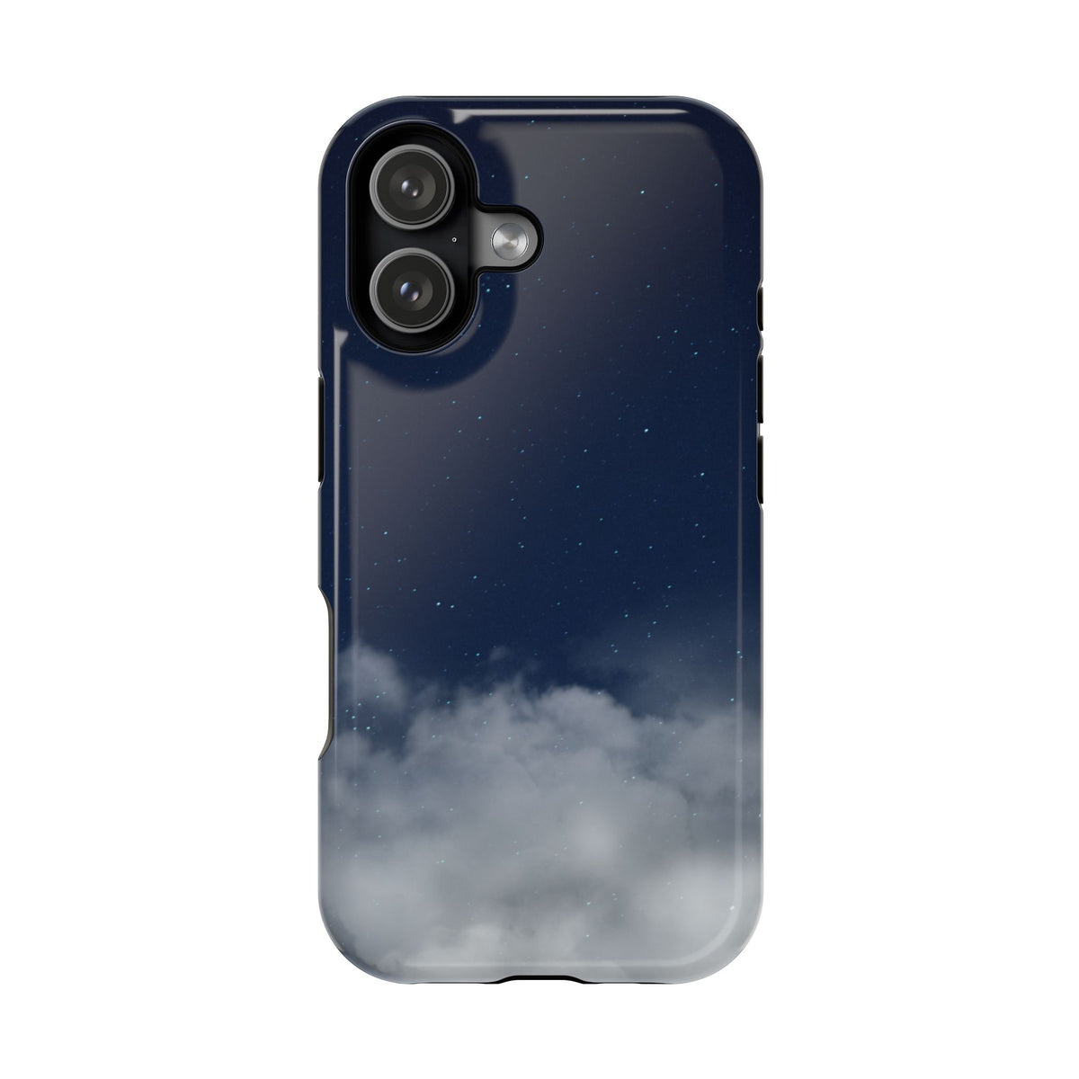 Magnetic impact-resistant phone case with foggy cloud design, compatible with smartphones, by Printify.