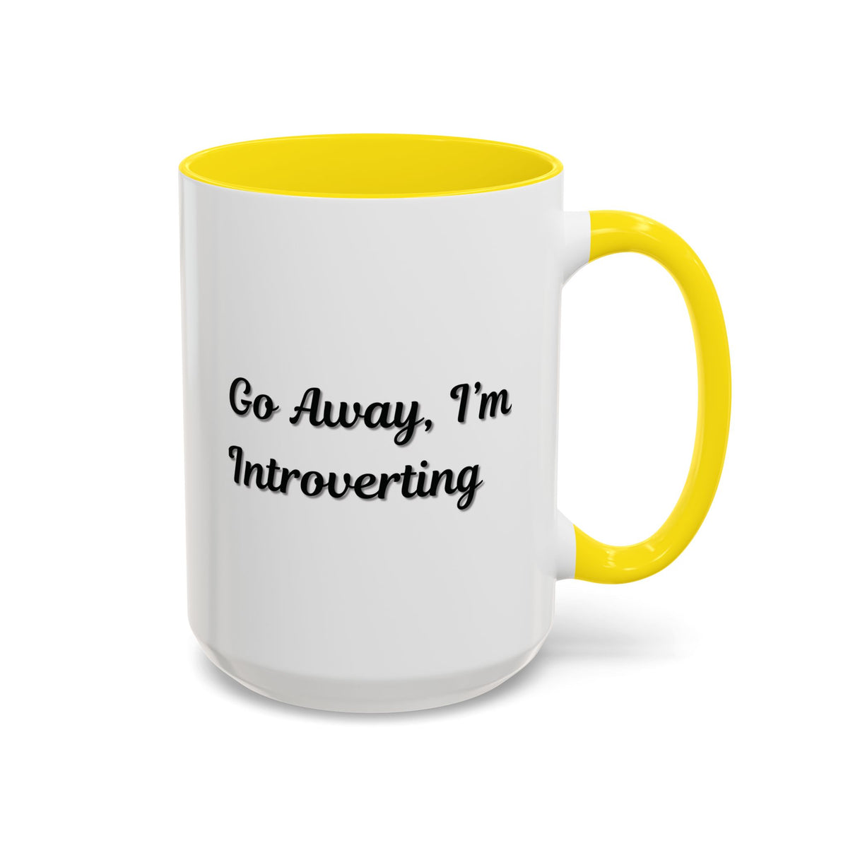 Ceramic coffee mug with "Go Away, I'm Introverting" quote, 11 oz, in white with black lettering, by Printify.
