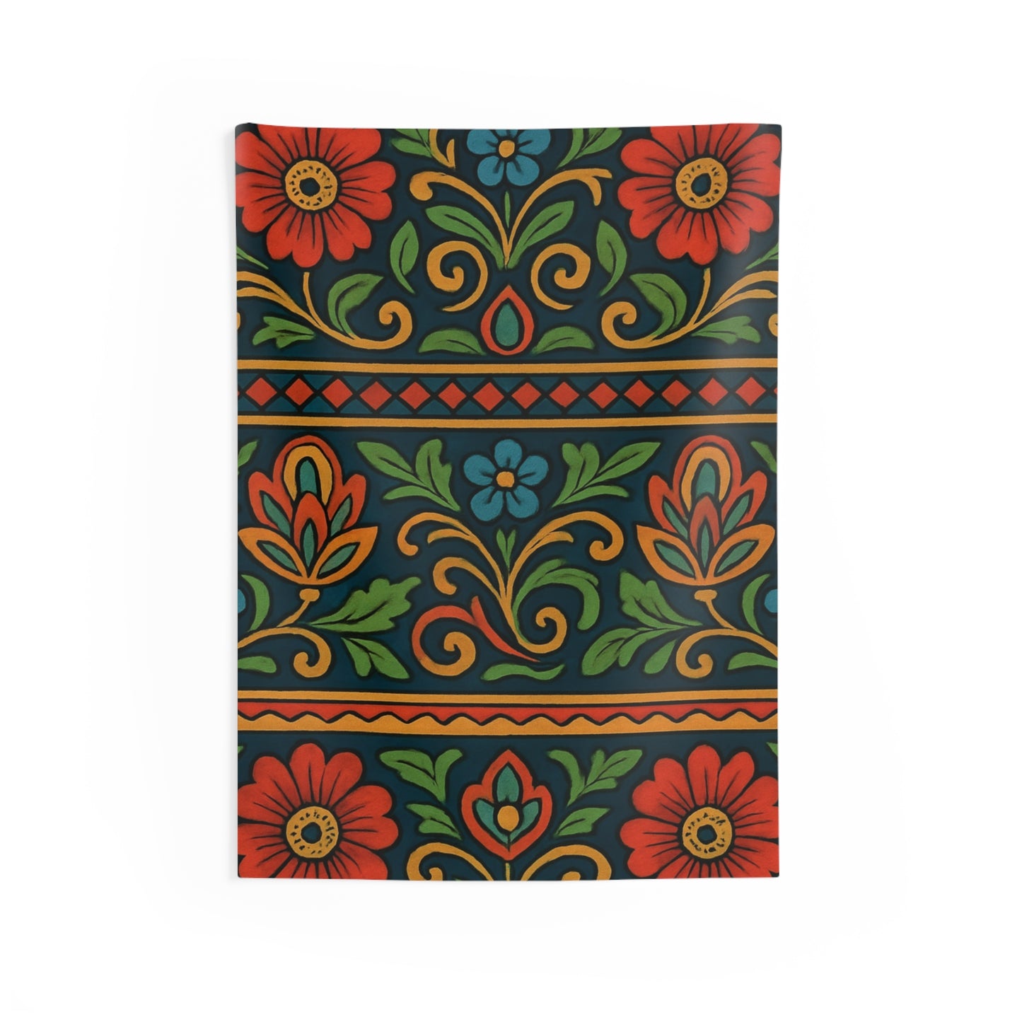 Folk Floral Indoor Wall Tapestry — Vibrant Boho Flower Pattern