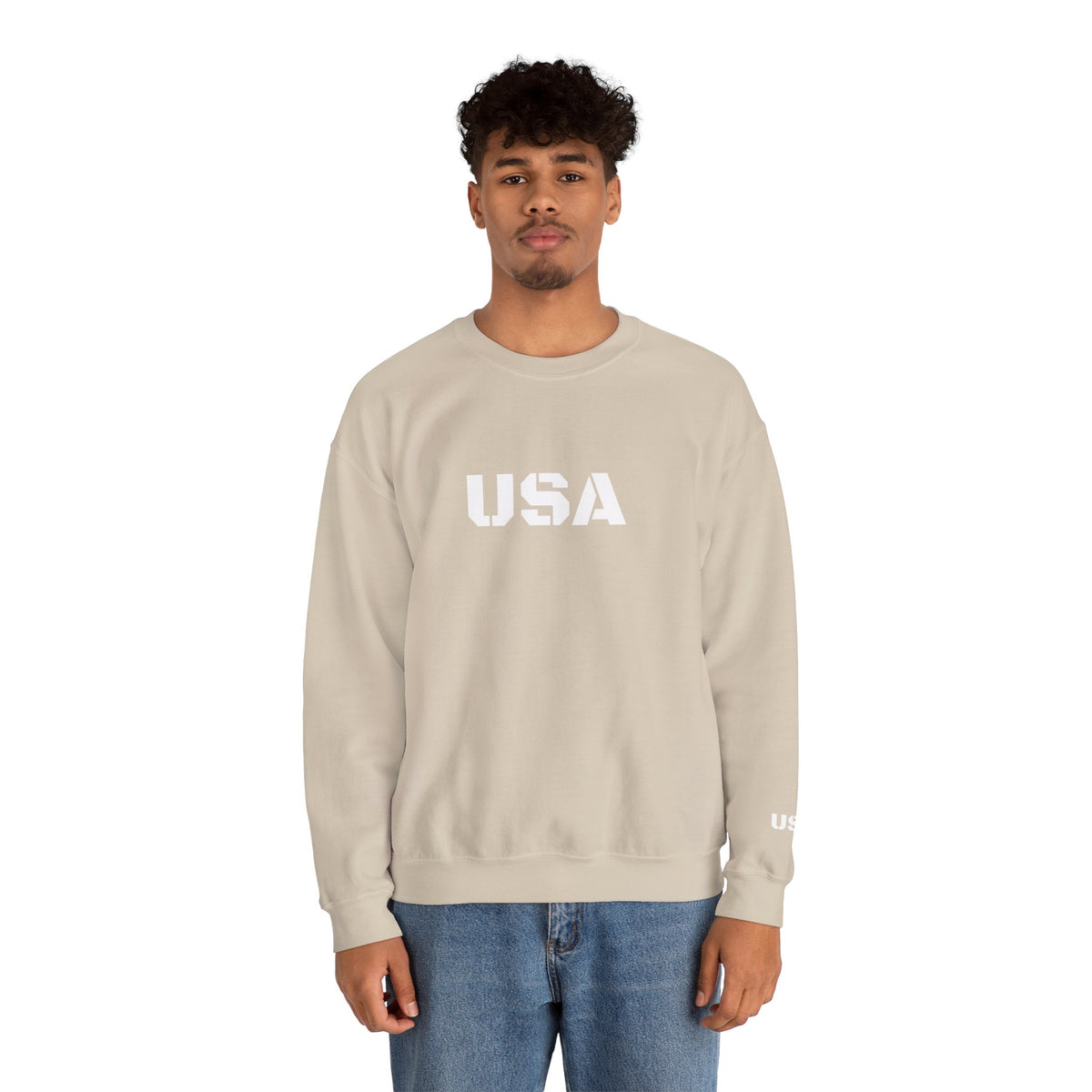 Printify USA crewneck sweatshirt featuring patriotic design, cozy fit, perfect for all seasons and casual wear.