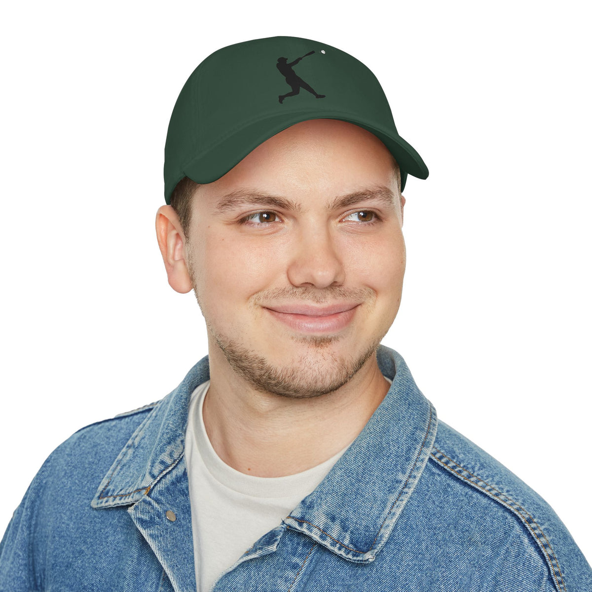 Silhouette Batter baseball cap by Printify, navy blue hat with a white batter silhouette graphic, casual headwear for sports fans.