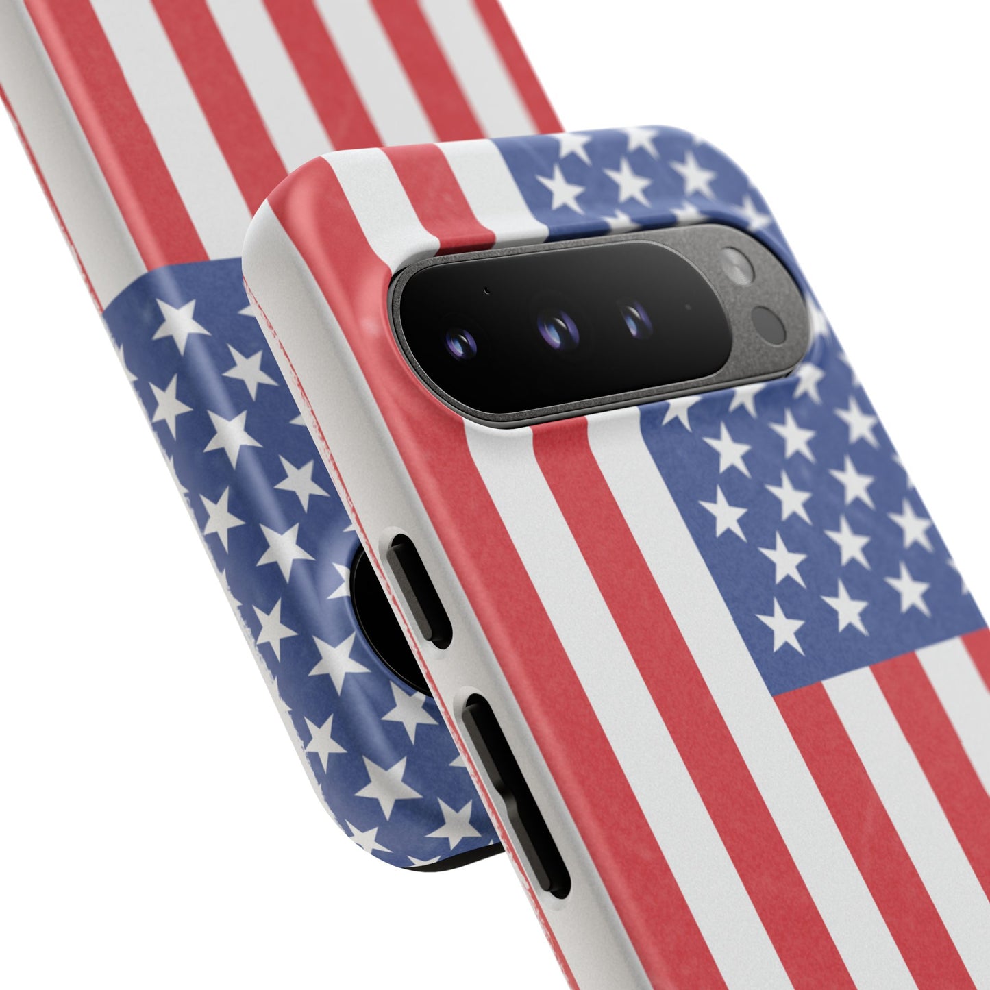 American flag tough phone case for iPhone, durable patriotic cover with bold flag design, by Printify.
