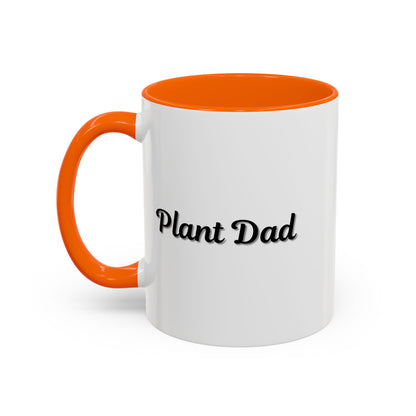 Black-handle Plant Dad coffee mug featuring plant lover design in 11oz size, perfect for plant enthusiasts and coffee lovers.