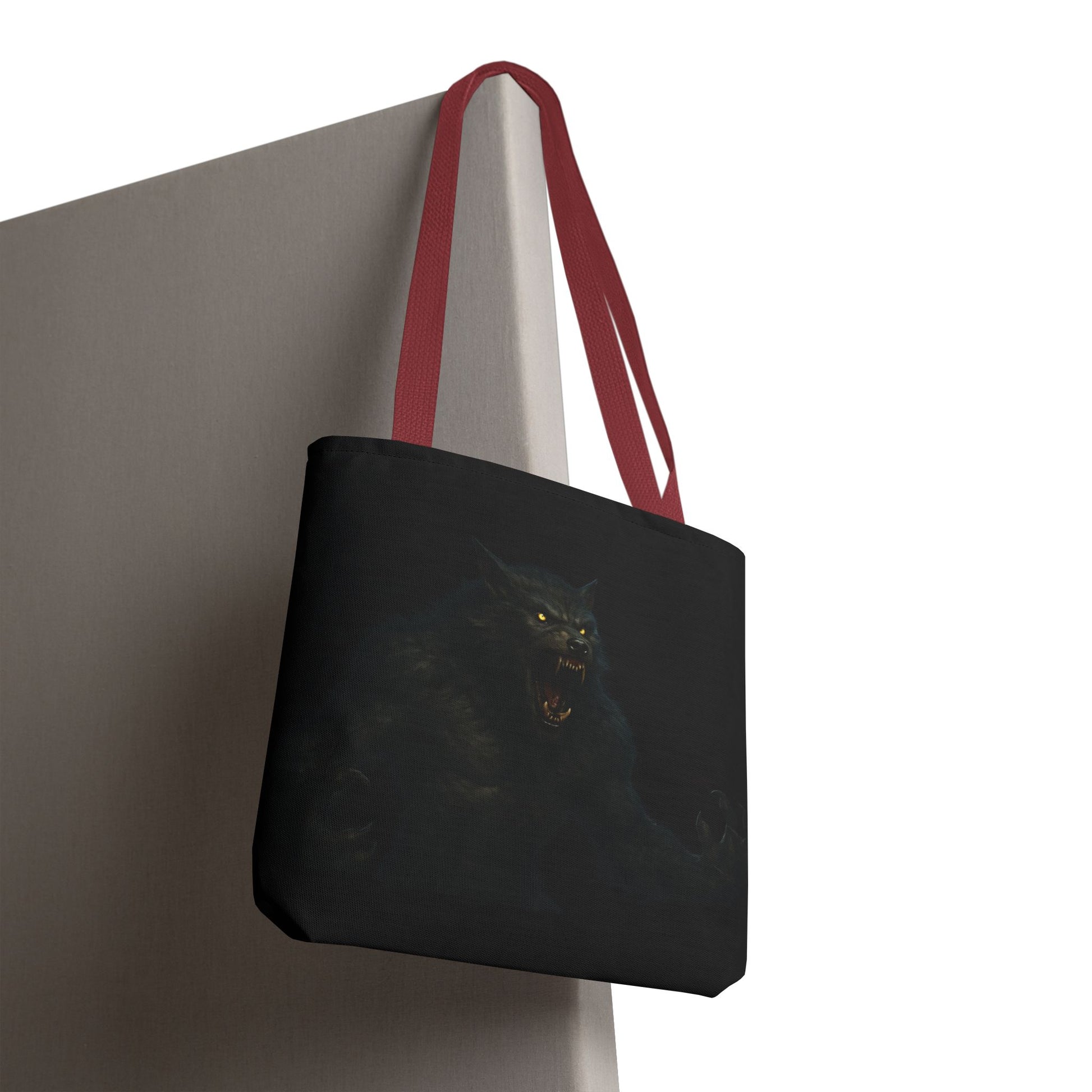 Werewolf tote bag featuring dark Halloween art, perfect gift for horror fans, made by Printify with a stylish, printed design.