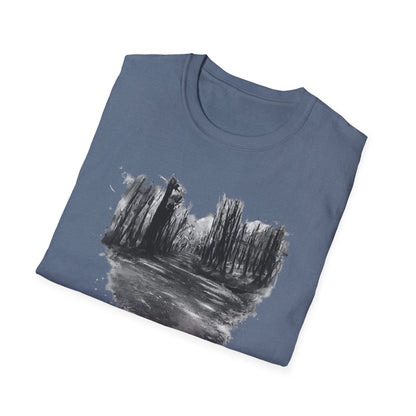 Unisex Softstyle T-Shirt with Abstract Landscape Art, Casual Wear, Gift for Art Lovers, Everyday Fashion, Nature Inspired Tee - TRV